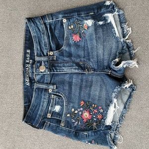 AMERICAN EAGLE OUTFITTERS Distressed Floral Embroidered Denim Shorts SIZE: 2